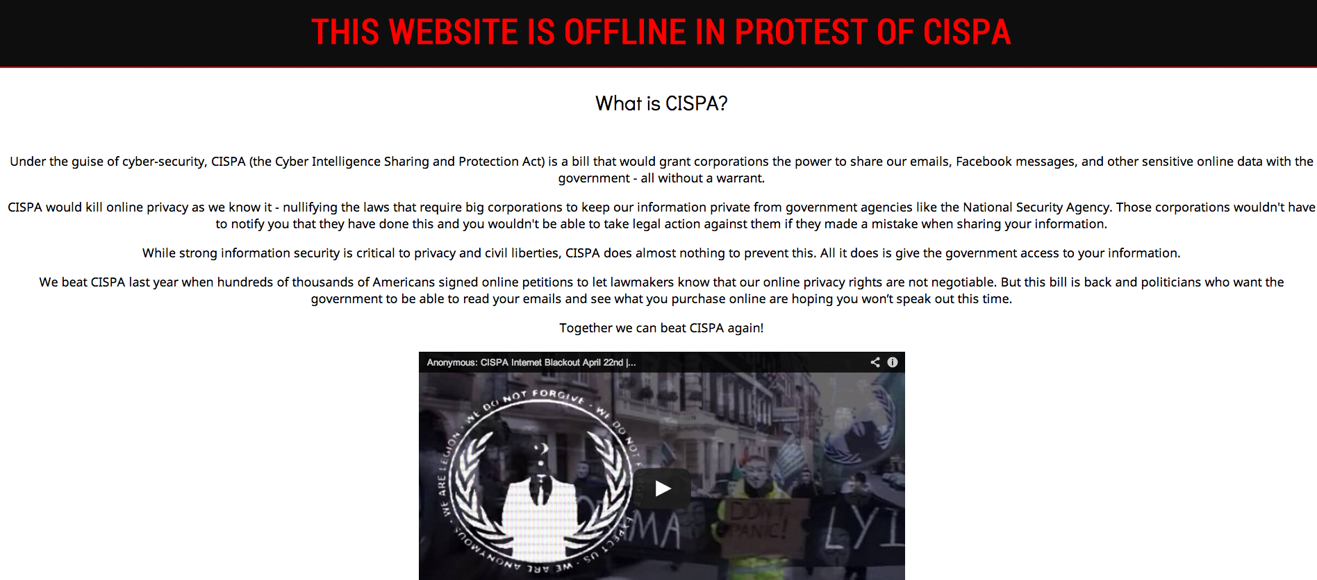 USA, Representanthuset, Barack Obama, Blackout, Anonymous, Cispa, Lagförslag, Hackare